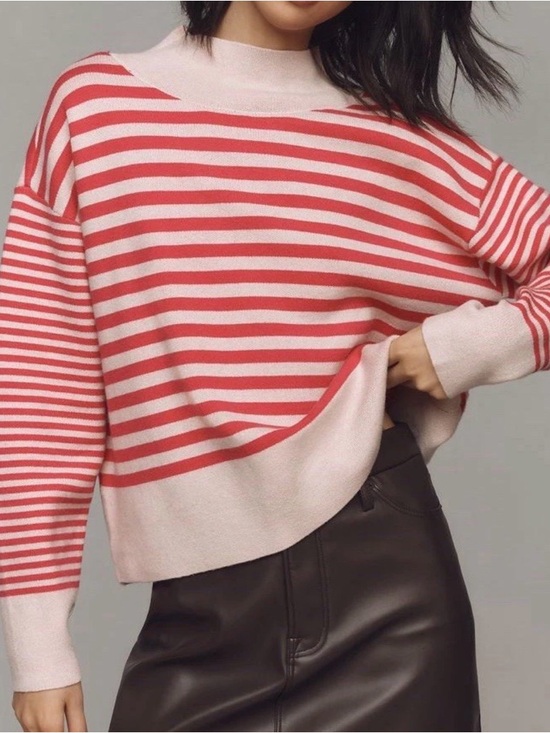 Maeve Sweaters - MAEVE ANTHROPOLOGIE PINK TAN STRIPE CARYS MOCK NECK PULLOVER SWEATER WOMENS XS